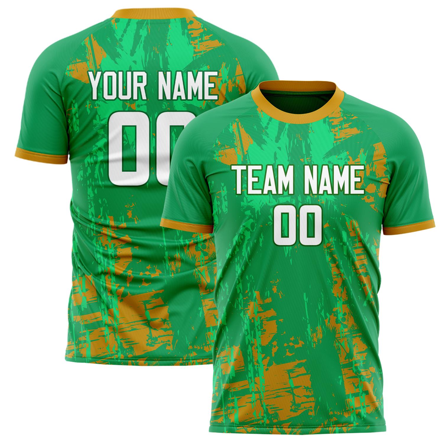 Custom Kelly Green Old Gold Pattern Soccer Jersey FT02240808XE024