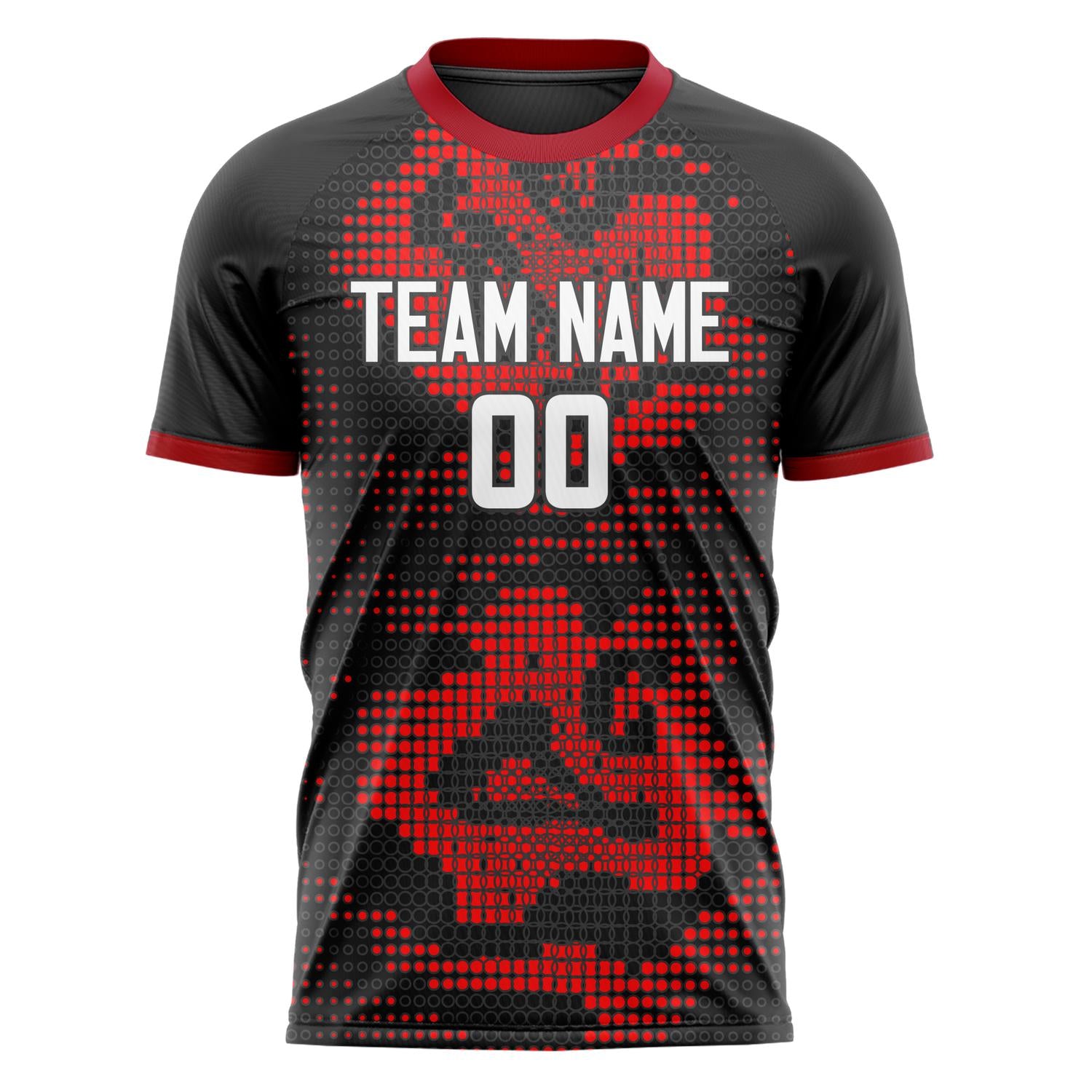 Custom Black Red Pattern Soccer Jersey