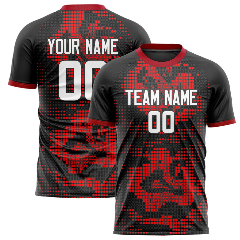 Custom Black Red Pattern Soccer Jersey FT02240808XE028
