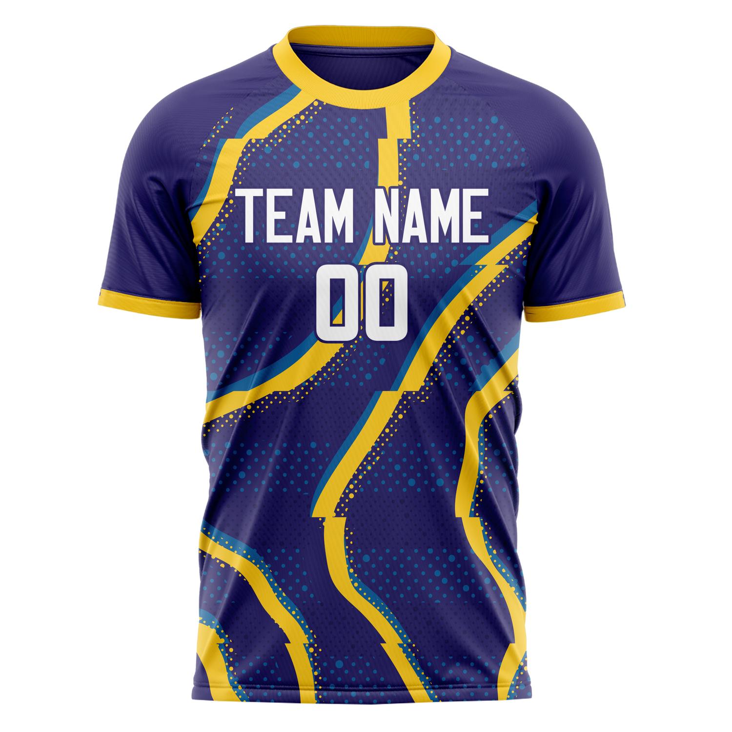 Custom Purple Gold Pattern Soccer Jersey