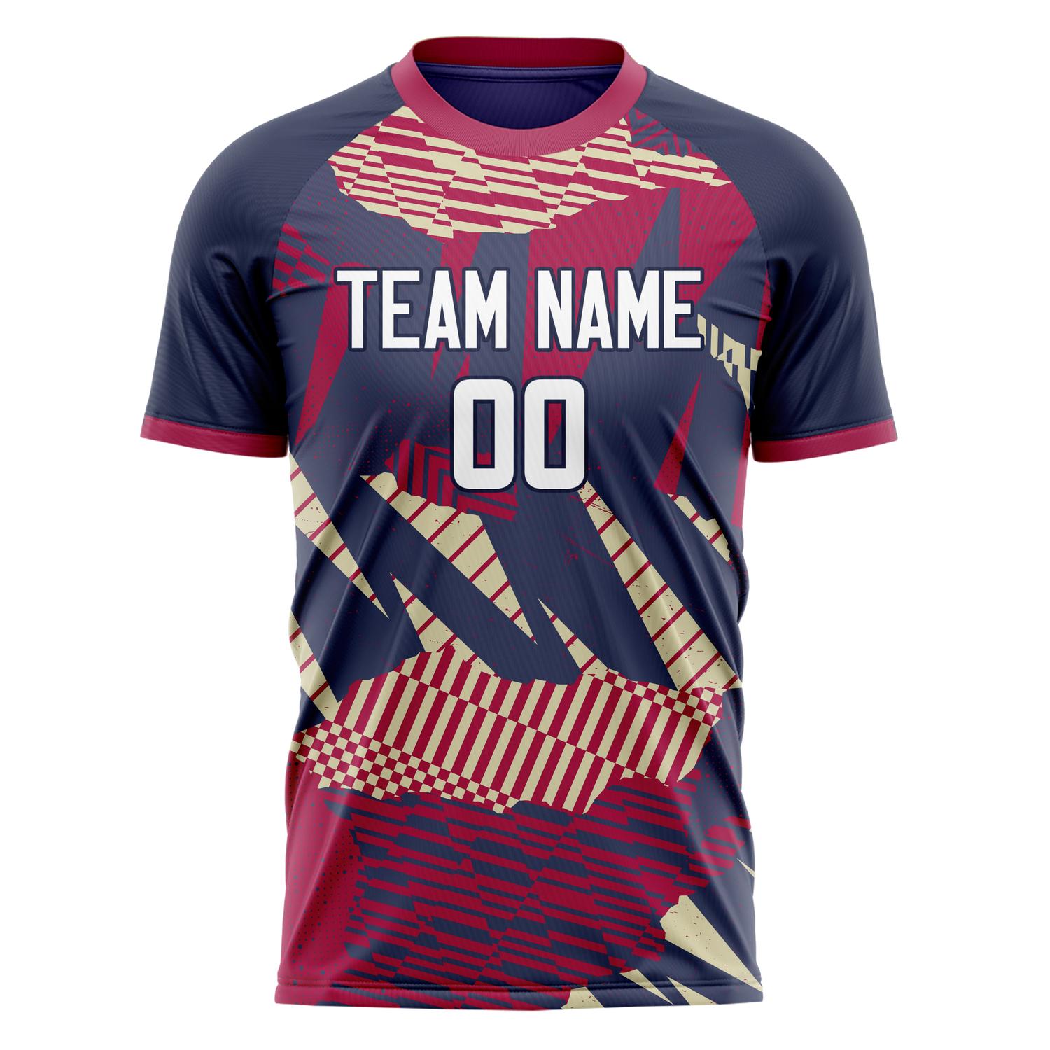 Custom Navy Maroon Pattern Soccer Jersey