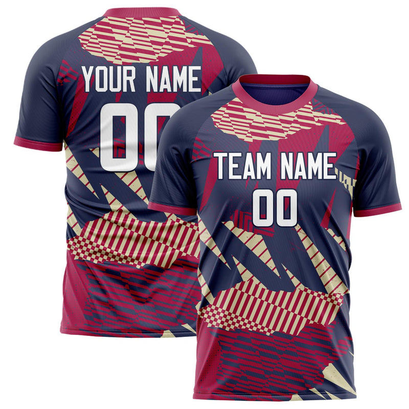 Custom Navy Maroon Pattern Soccer Jersey FT02240808XE032