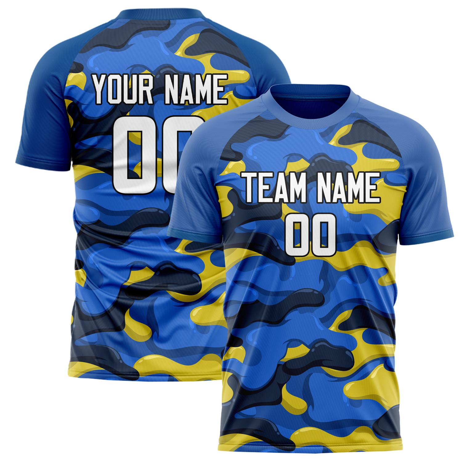 Custom Blue Old Gold Pattern Soccer Jersey FT02240808XE034