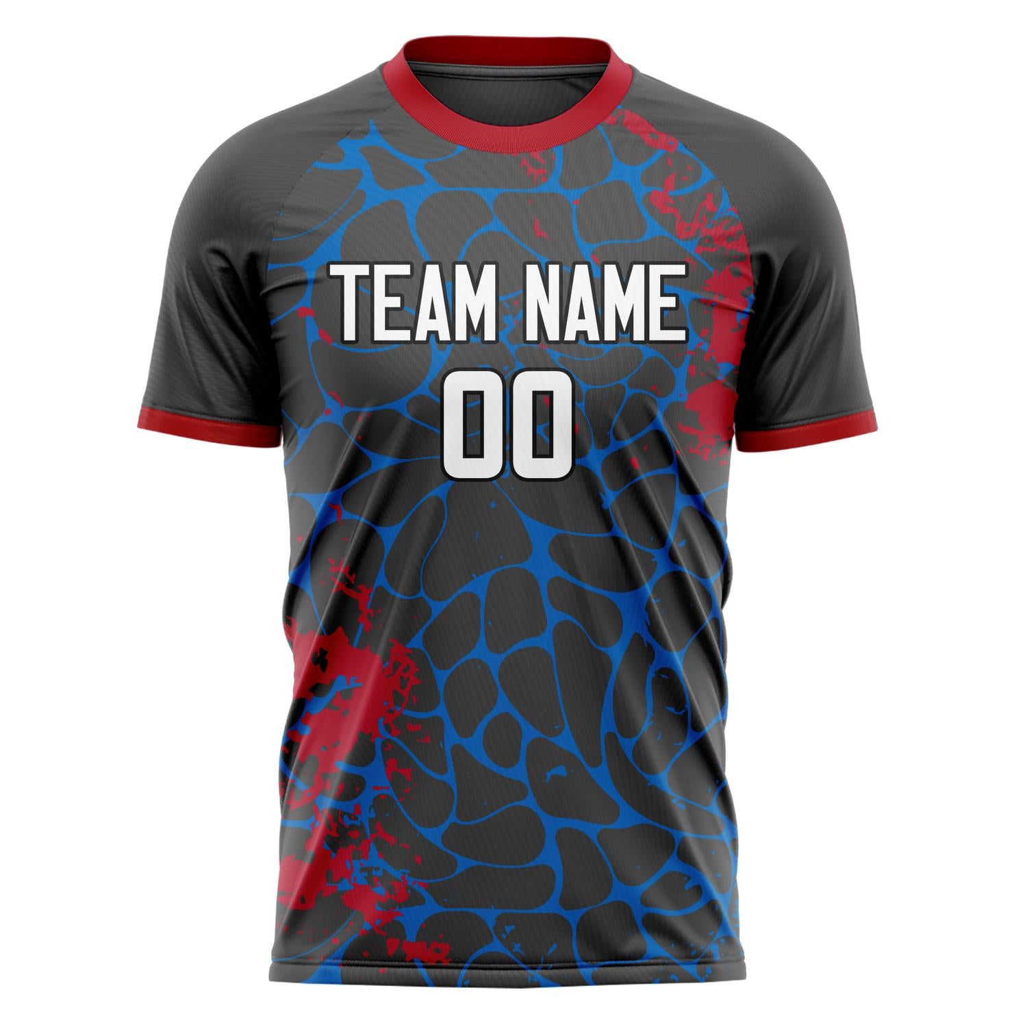 Custom Black Blue Pattern Soccer Jersey