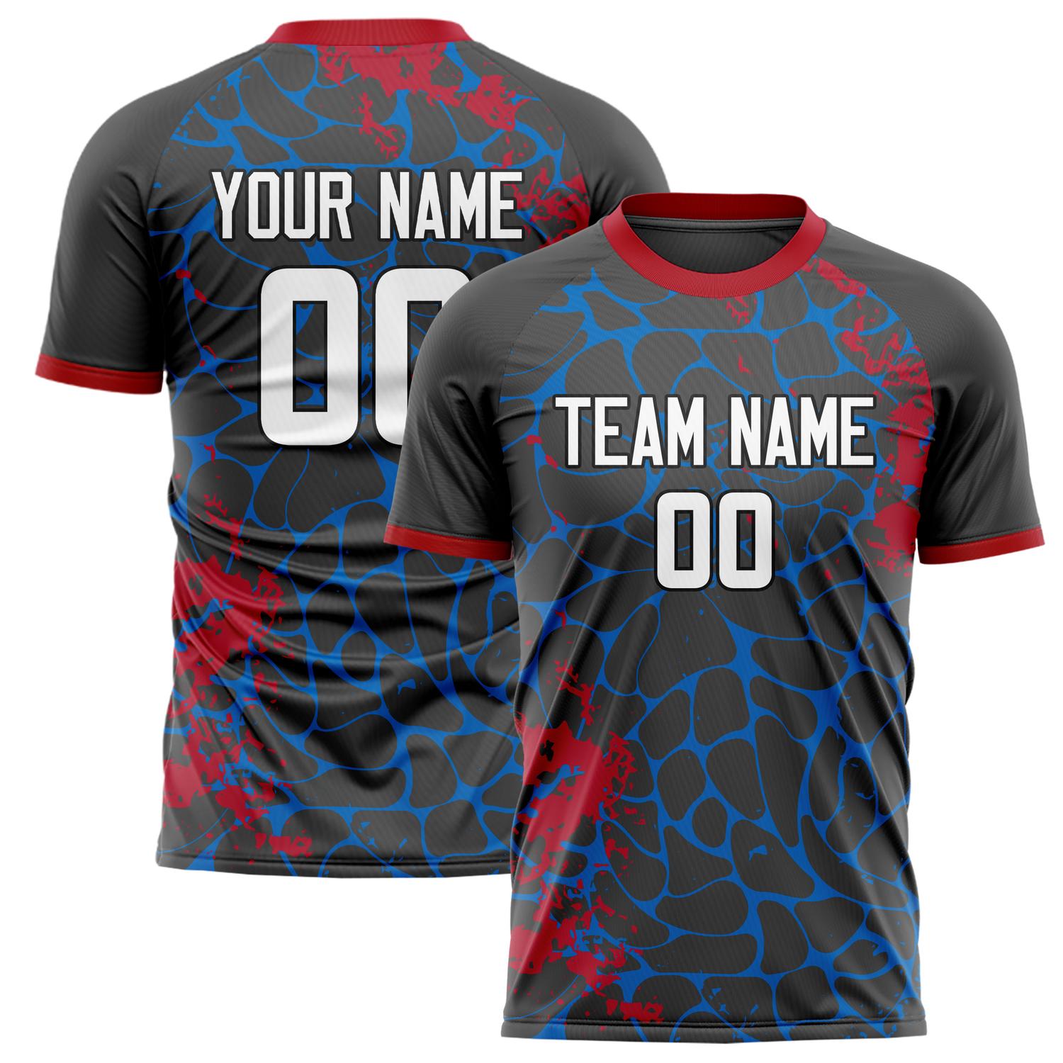 Custom Black Blue Pattern Soccer Jersey FT02240808XE035