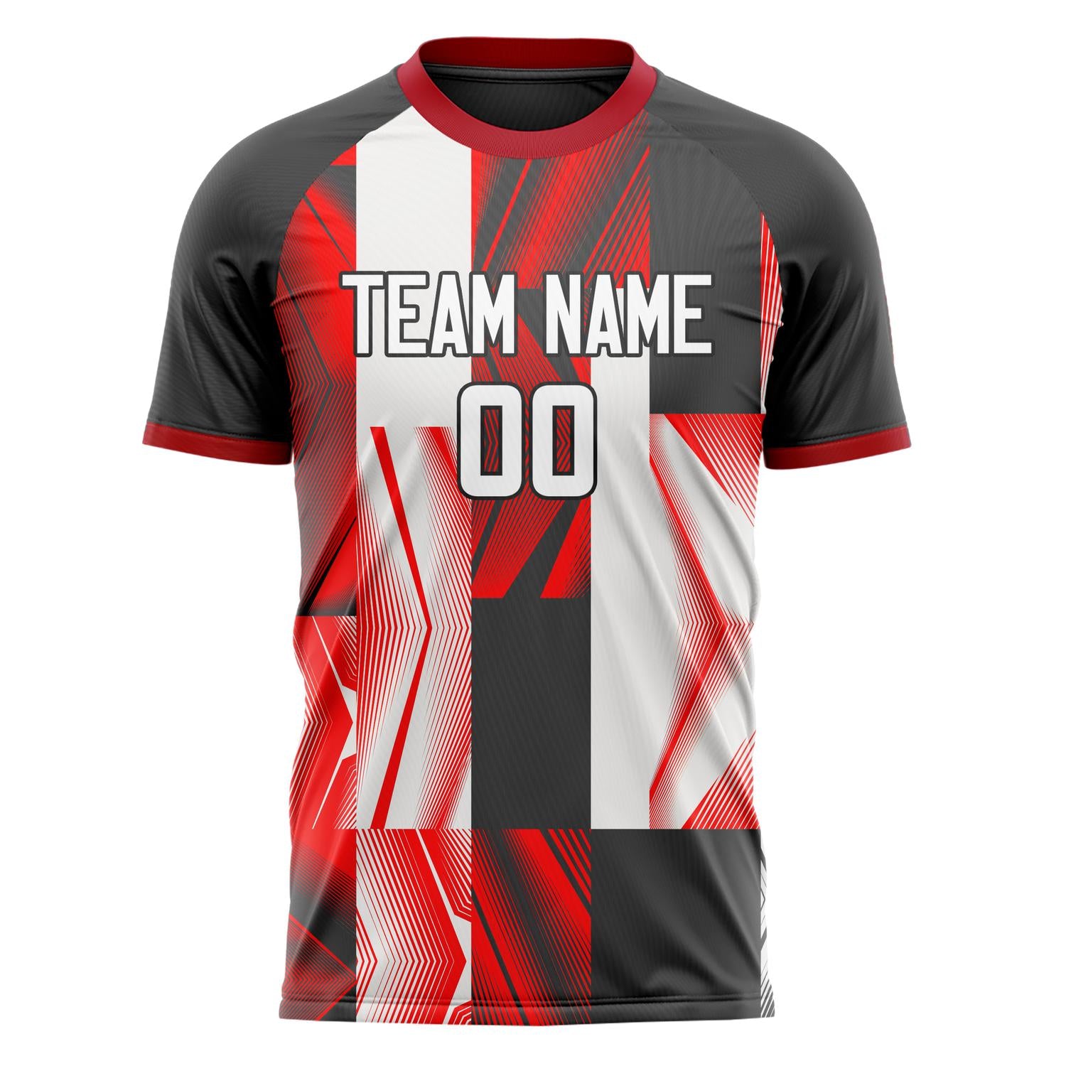 Custom Black Red Pattern Soccer Jersey