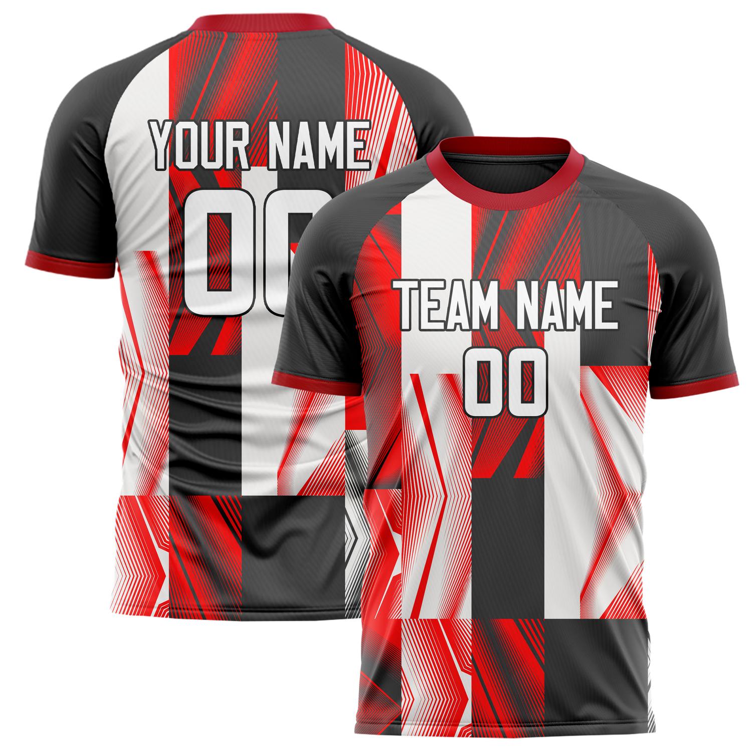 Custom Black Red Pattern Soccer Jersey FT02240808XE037