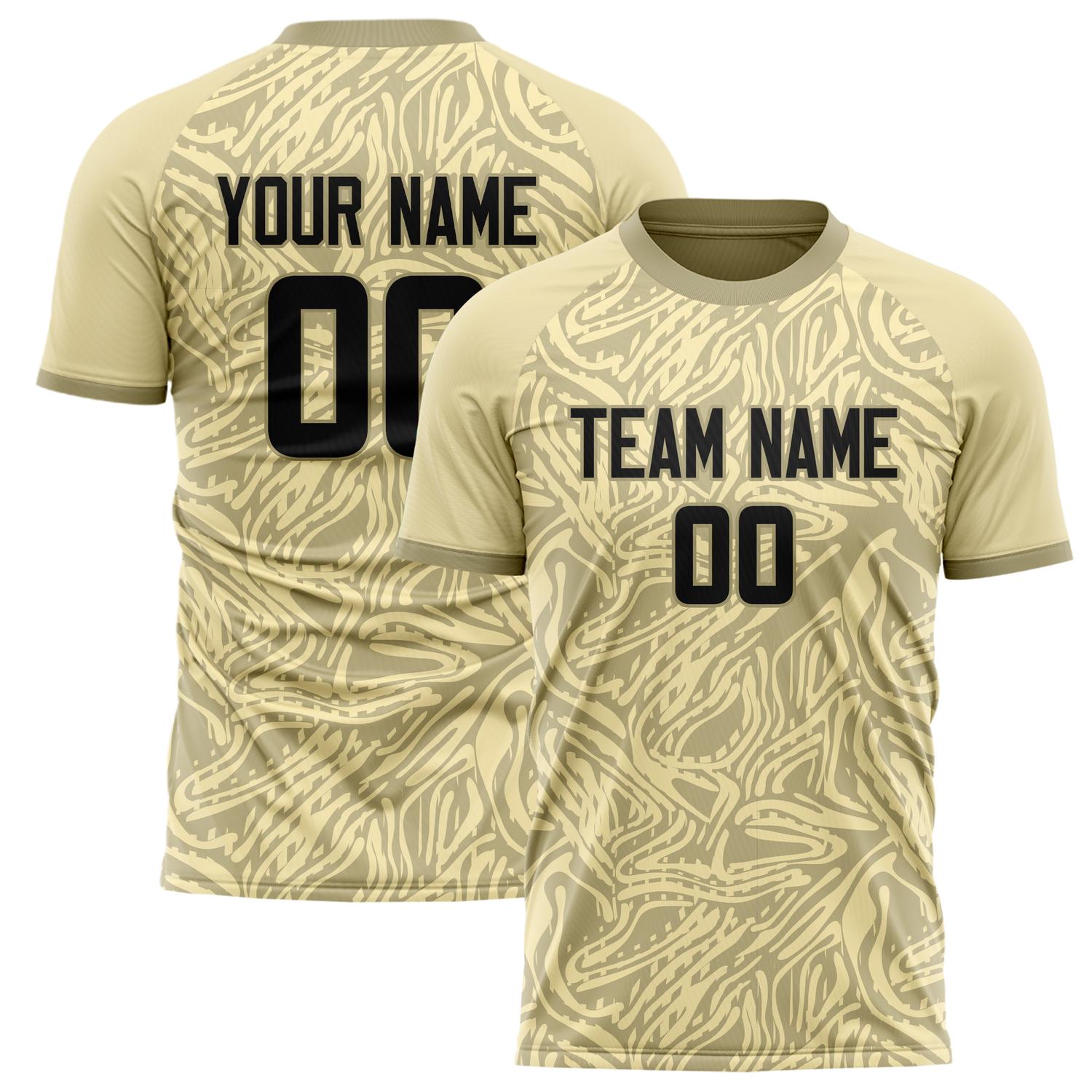 Custom Cream Black Pattern Soccer Jersey FT02240808XE038