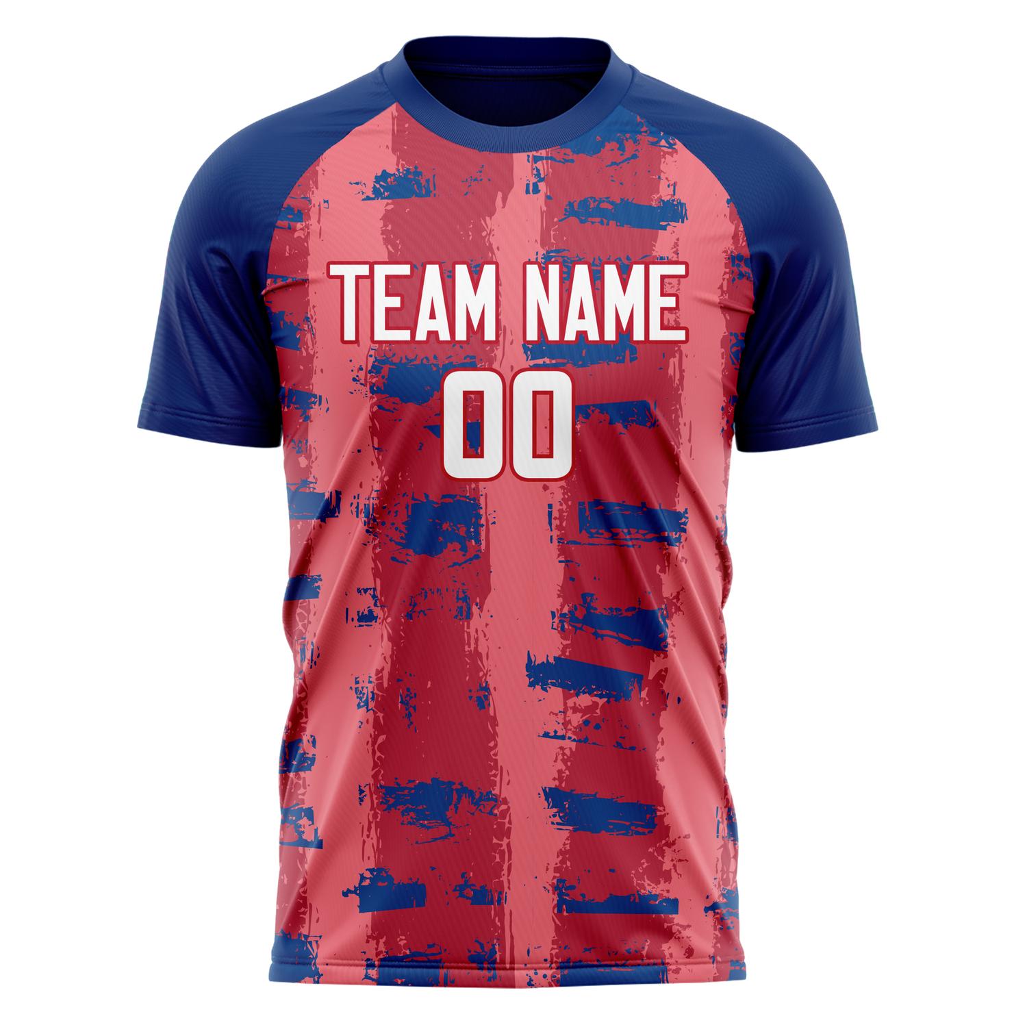 Custom Red Navy Pattern Soccer Jersey