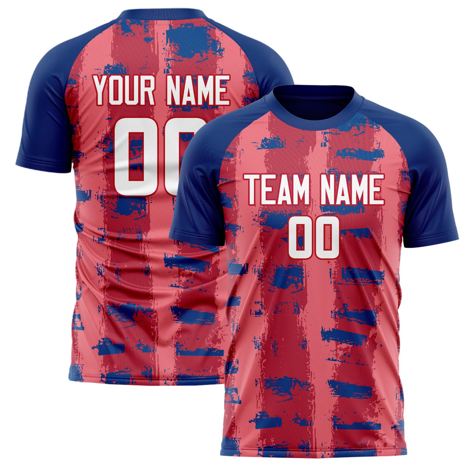 Custom Red Navy Pattern Soccer Jersey FT02240808XE039