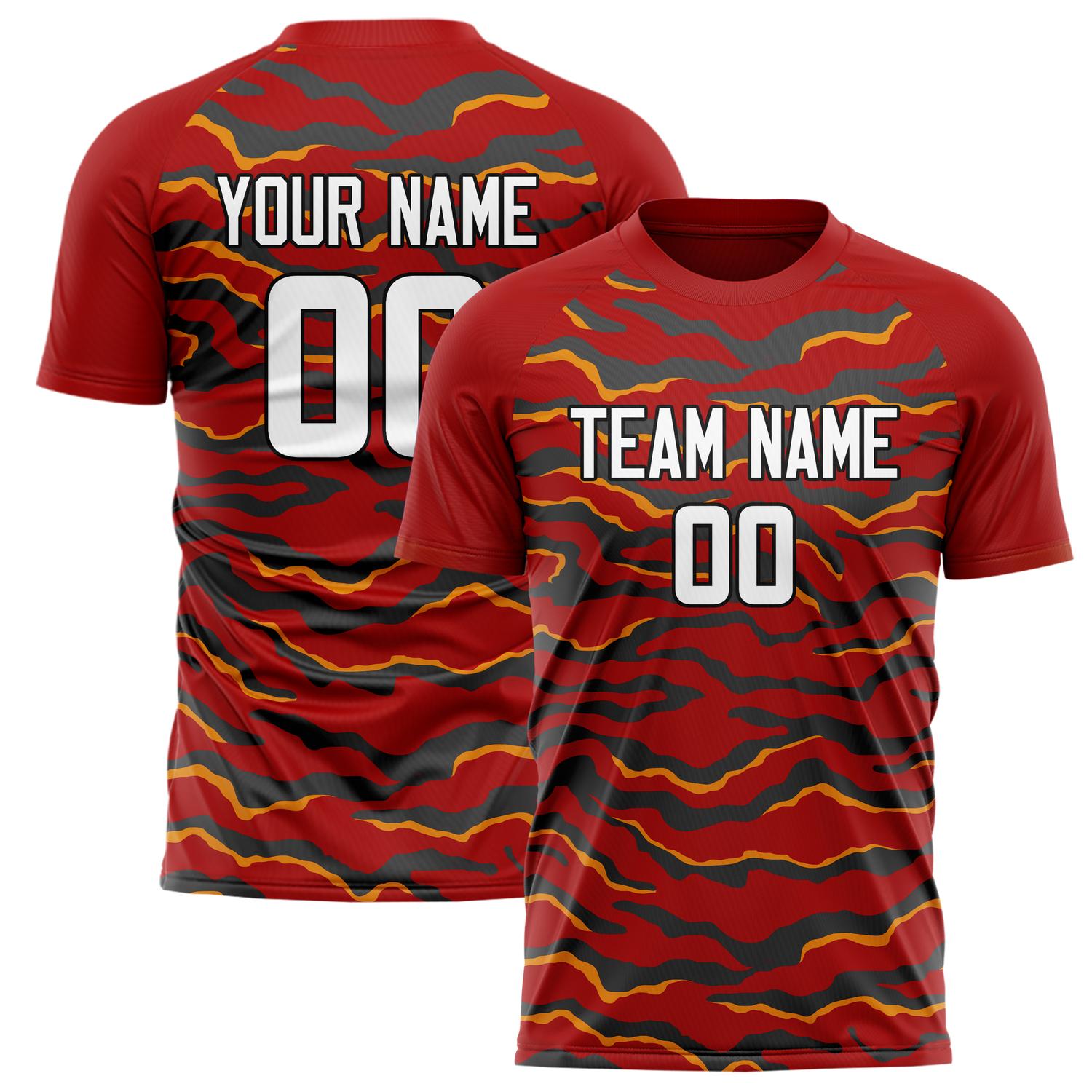 Custom Red Black Pattern Soccer Jersey FT02240808XE042