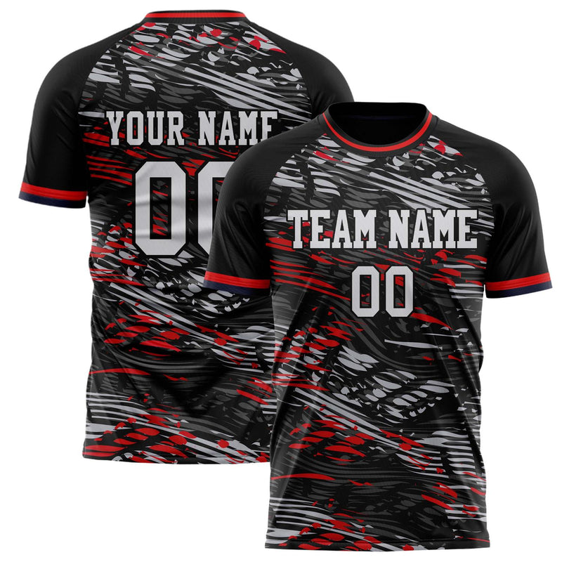Custom Black Gray Pattern Soccer Jersey FT02240808XF087