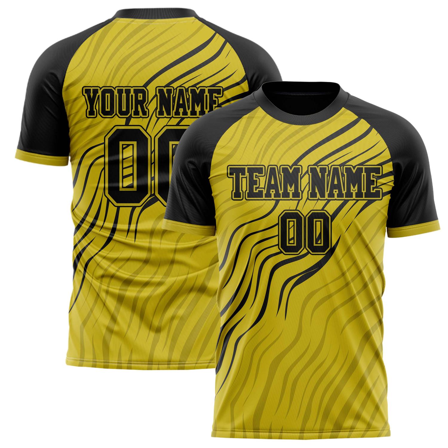 Custom Old Gold Black Pattern Soccer Jersey FT02240808XF088