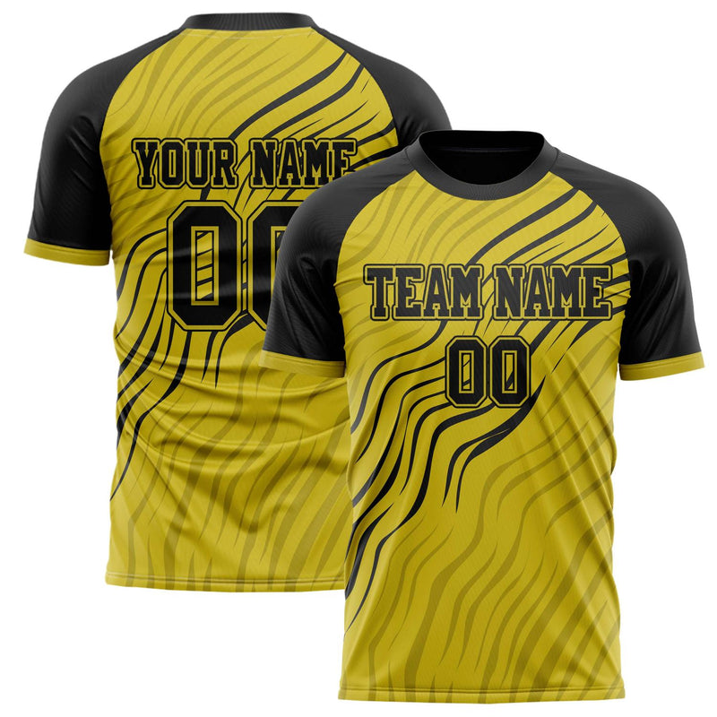 Custom Old Gold Black Pattern Soccer Jersey FT02240808XF088