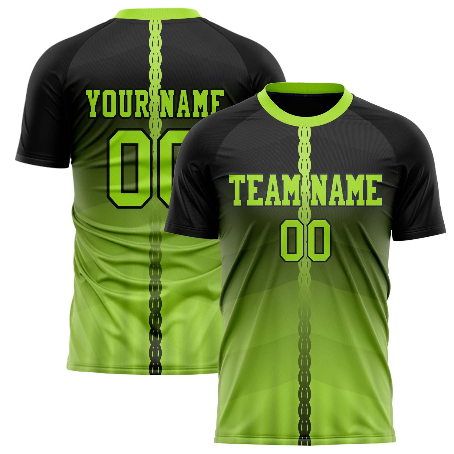 Custom Black Neon Green Pattern Soccer Jersey FT02240808XF096