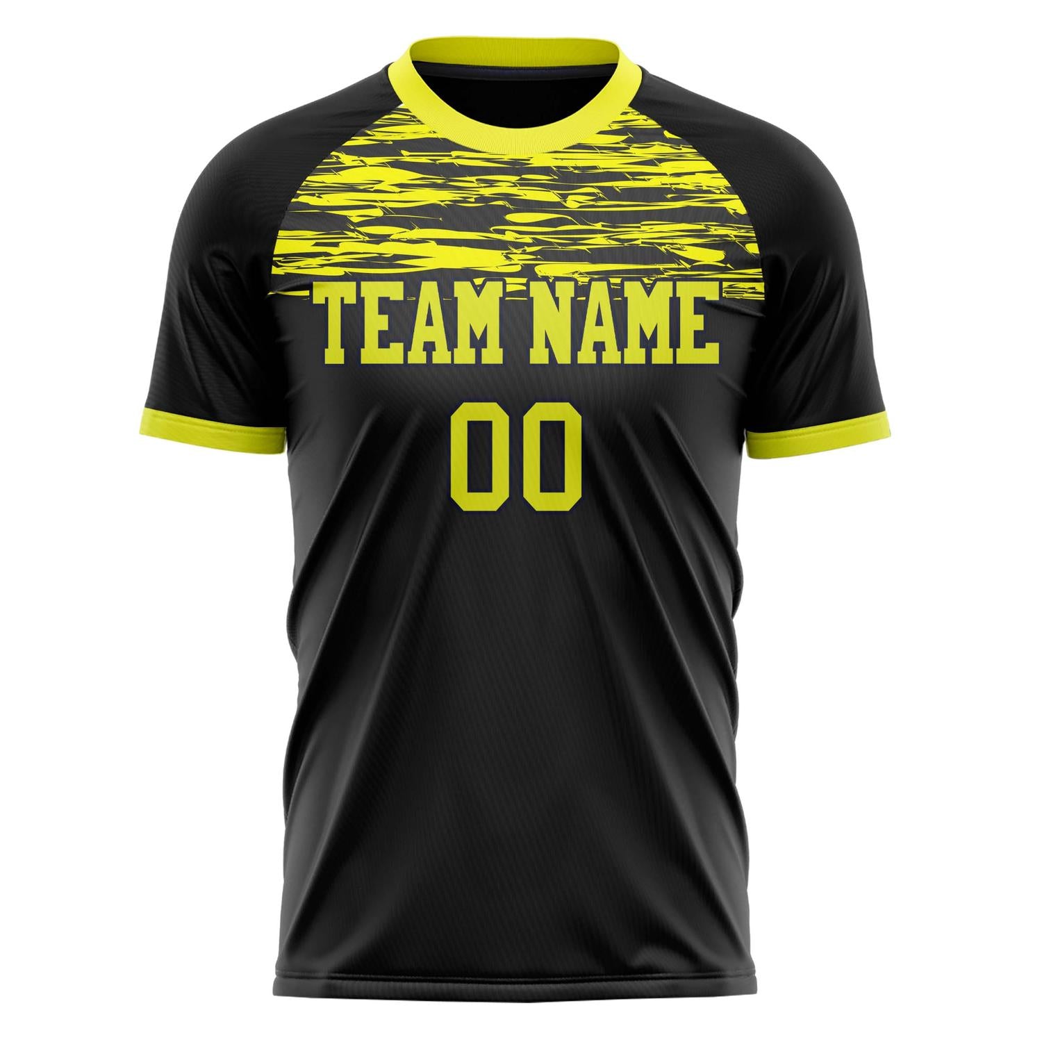 Custom Black Yellow Pattern Soccer Jersey