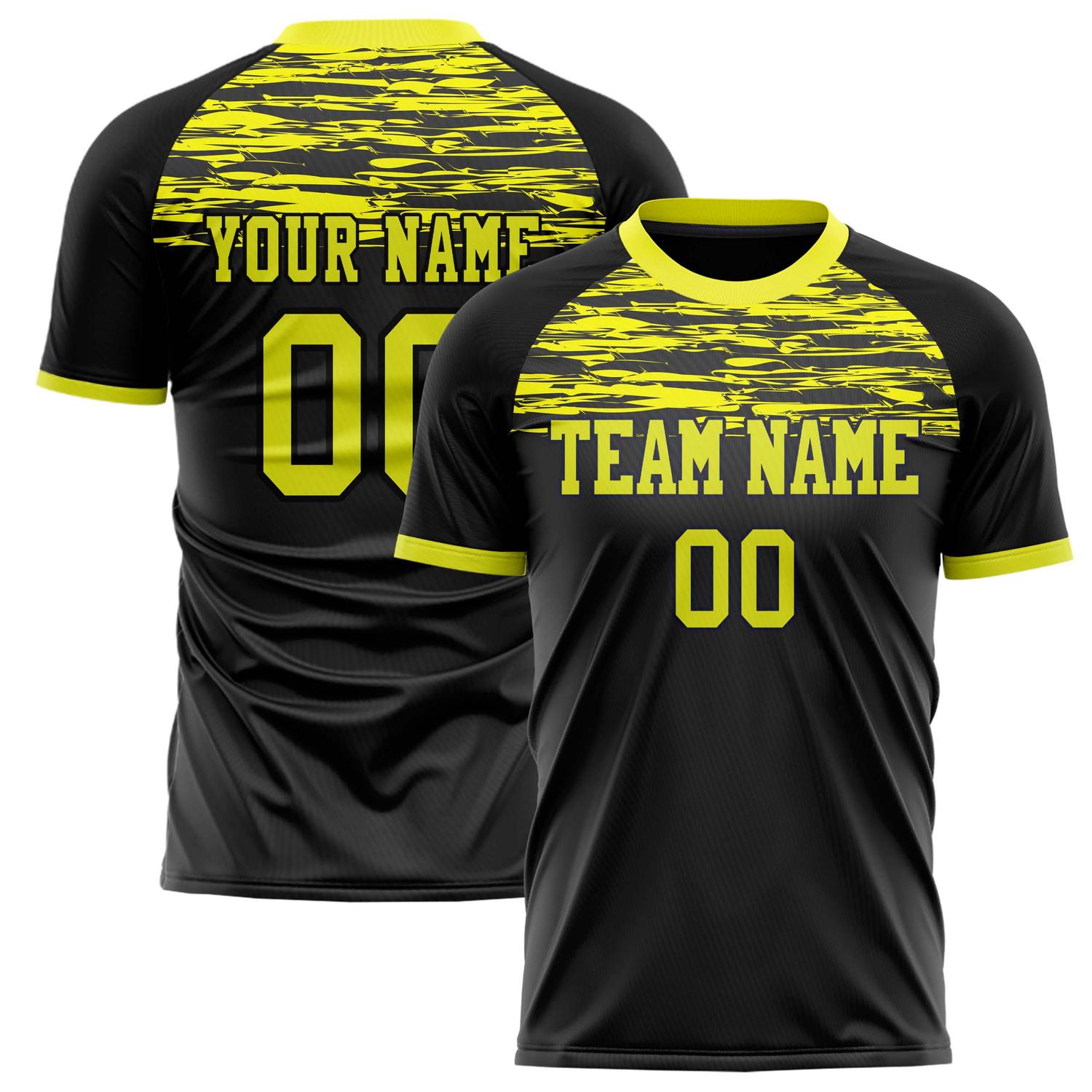 Custom Black Yellow Pattern Soccer Jersey FT02240808XF097