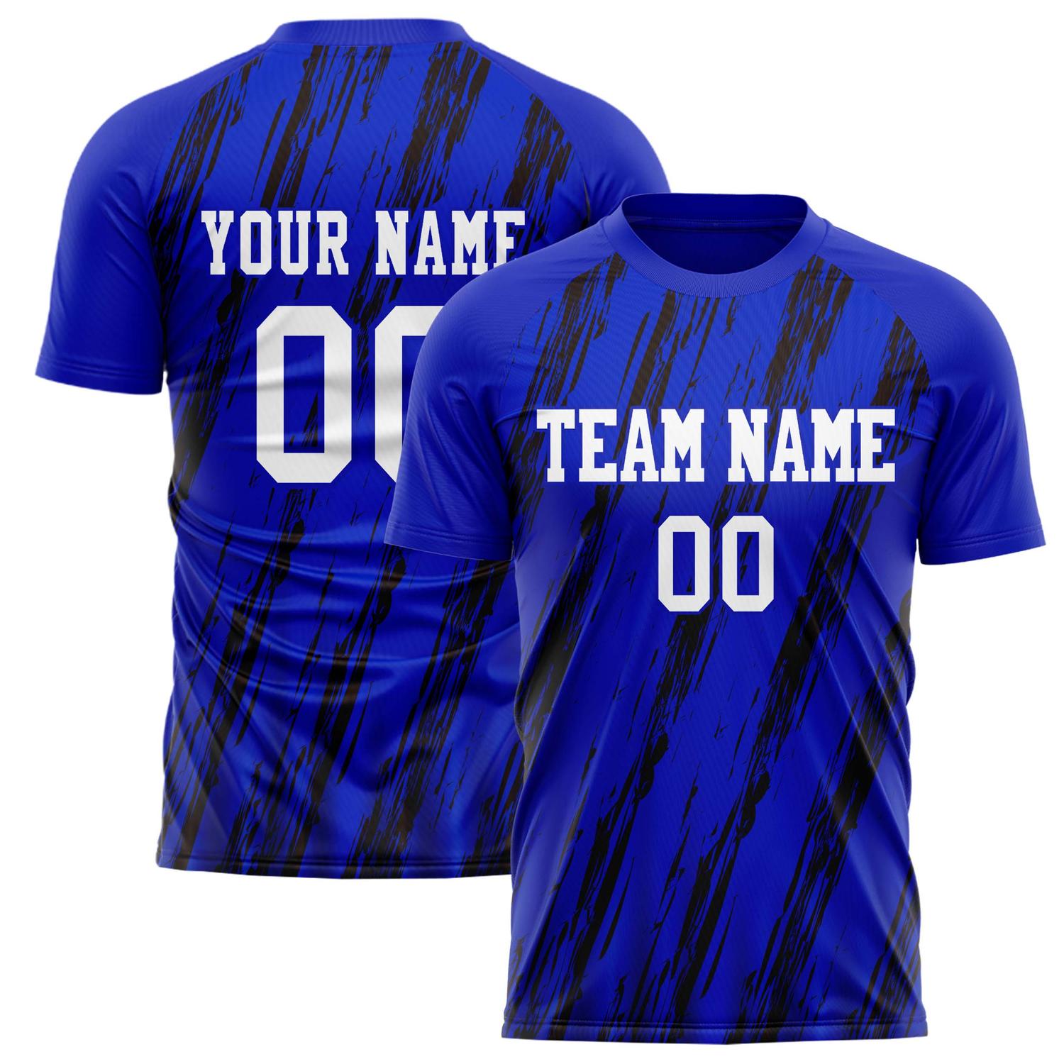 Custom Blue Black Pattern Soccer Jersey FT02240808XF098