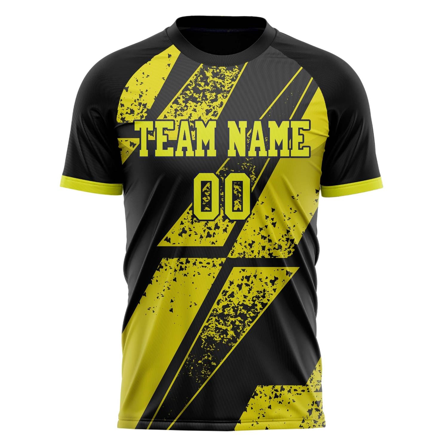 Custom Black Yellow Pattern Soccer Jersey