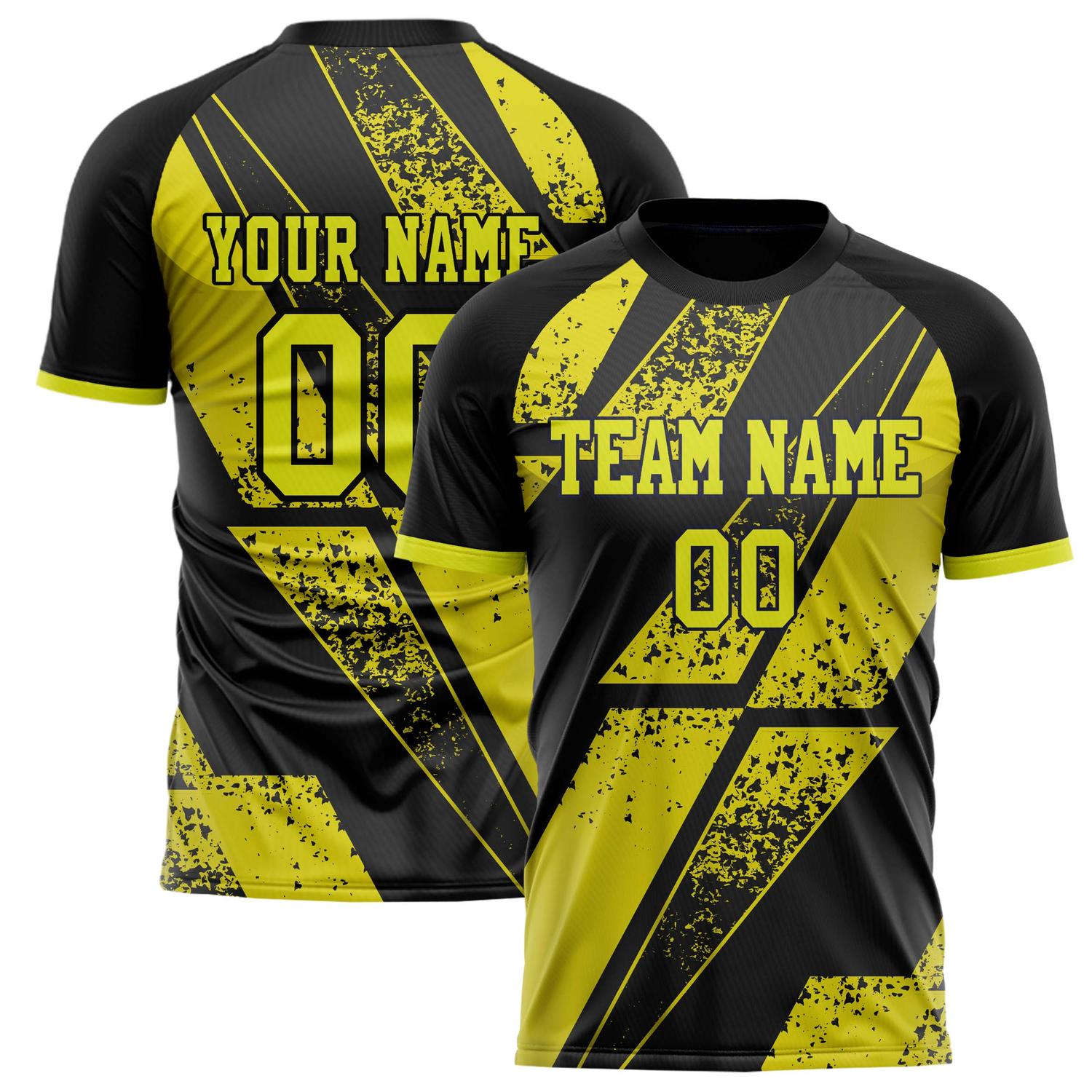 Custom Black Yellow Pattern Soccer Jersey FT02240808XF099