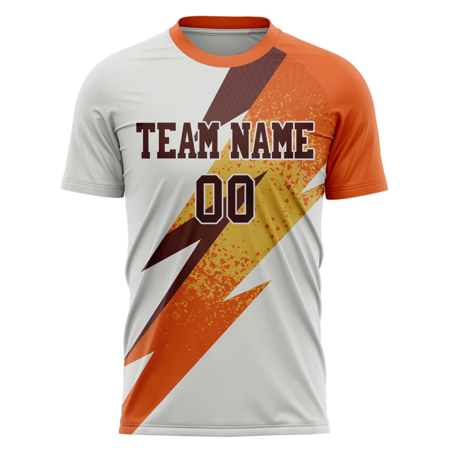 Custom White Orange Pattern Soccer Jersey