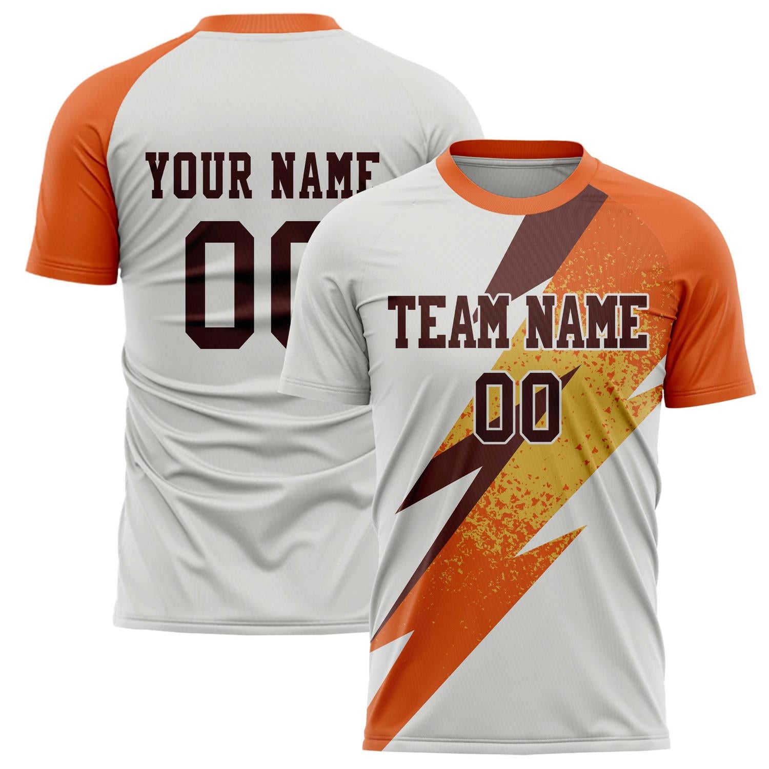 Custom White Orange Pattern Soccer Jersey FT02240808XF100