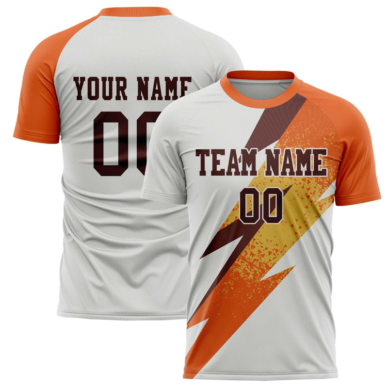 Custom White Orange Pattern Soccer Jersey FT02240808XF100