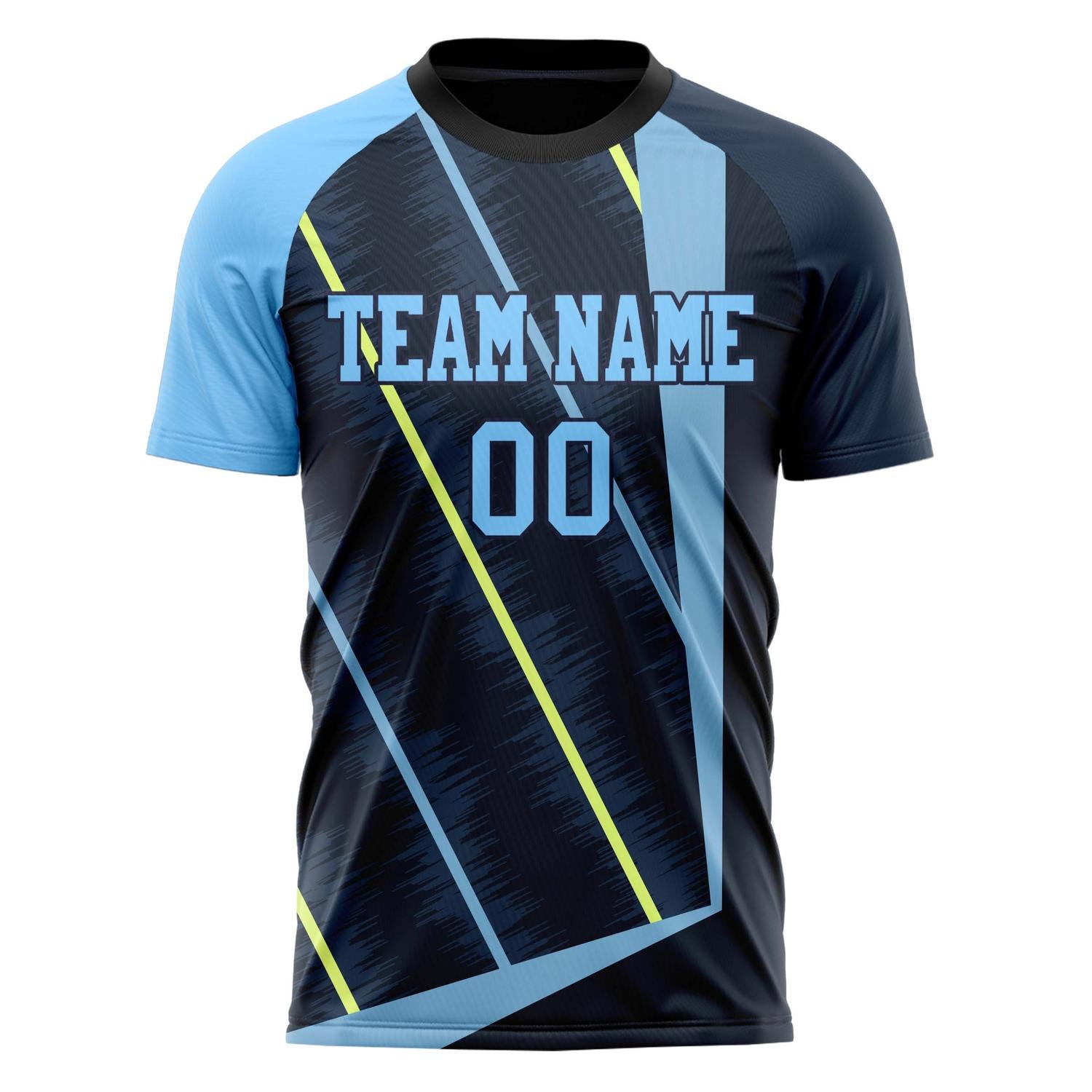 Custom Navy Light Blue Pattern Soccer Jersey