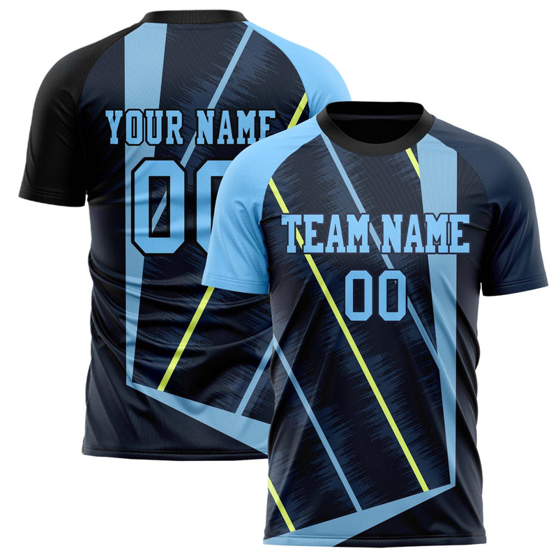 Custom Navy Light Blue Pattern Soccer Jersey FT02240808XF101