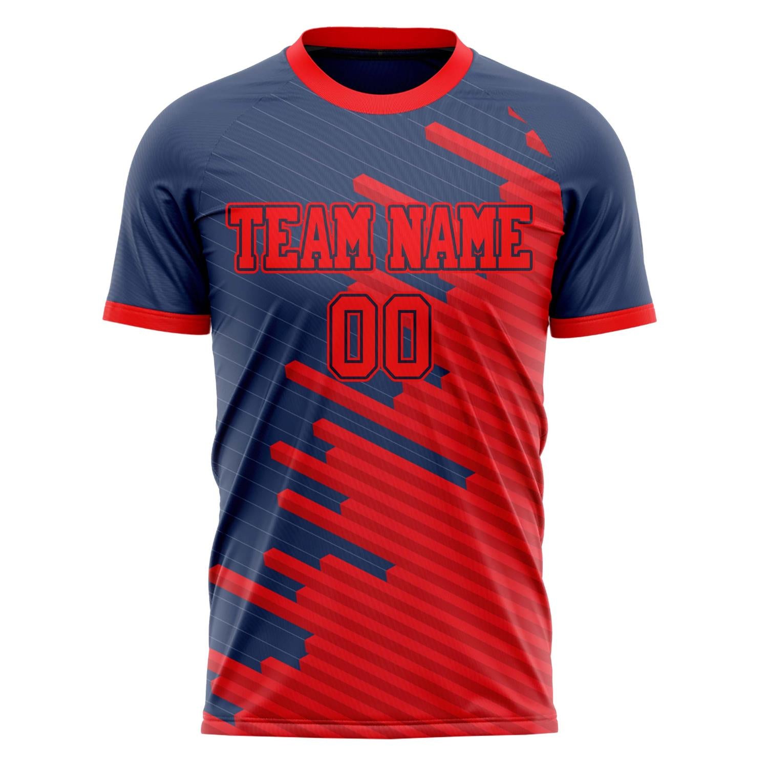 Custom Red Navy Pattern Soccer Jersey