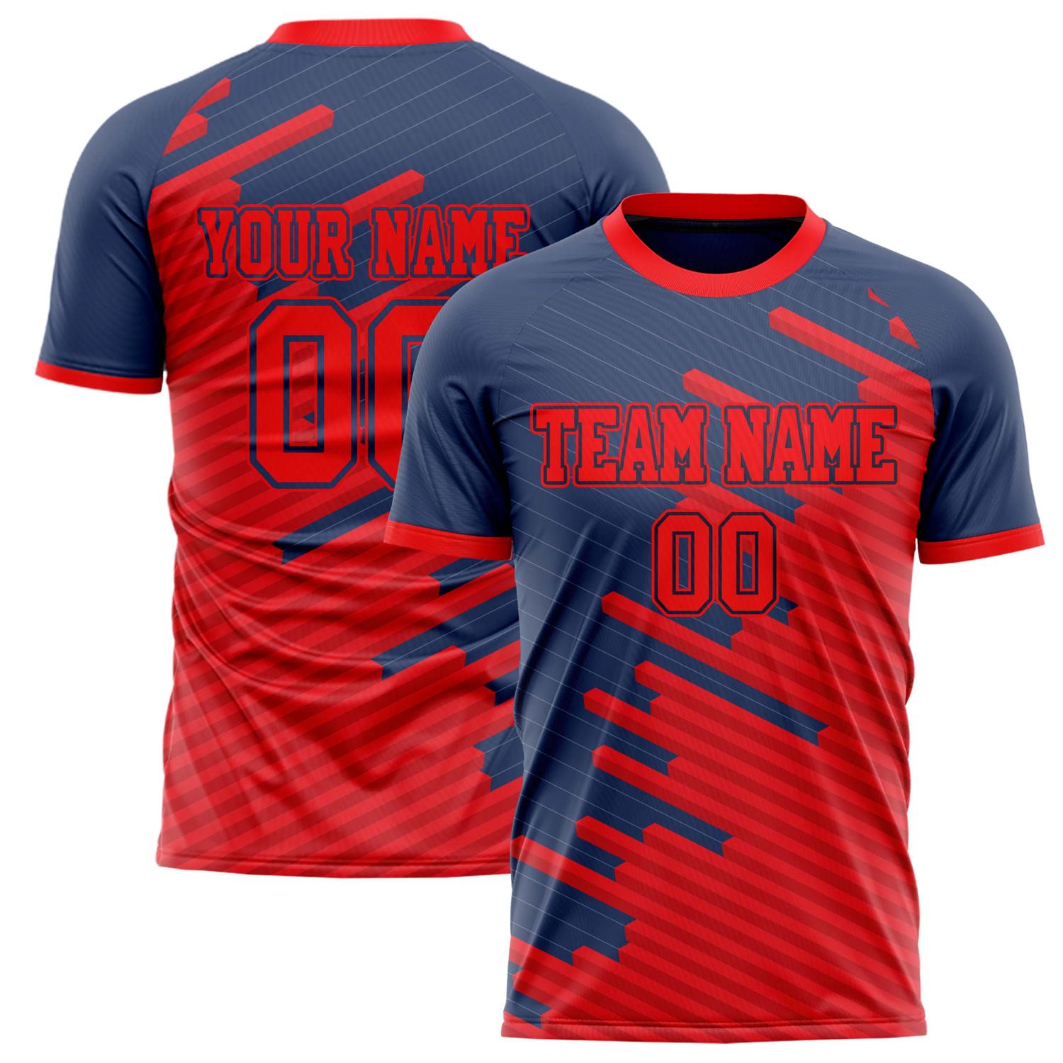 Custom Red Navy Pattern Soccer Jersey FT02240808XF102
