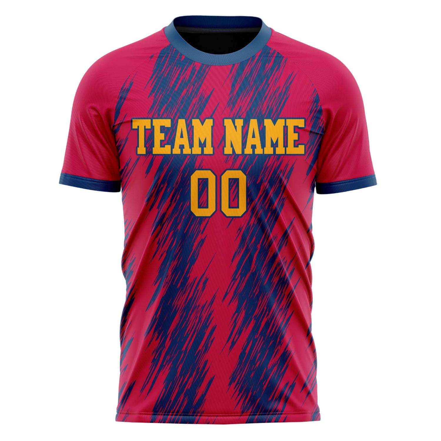 Custom Red Navy Pattern Soccer Jersey