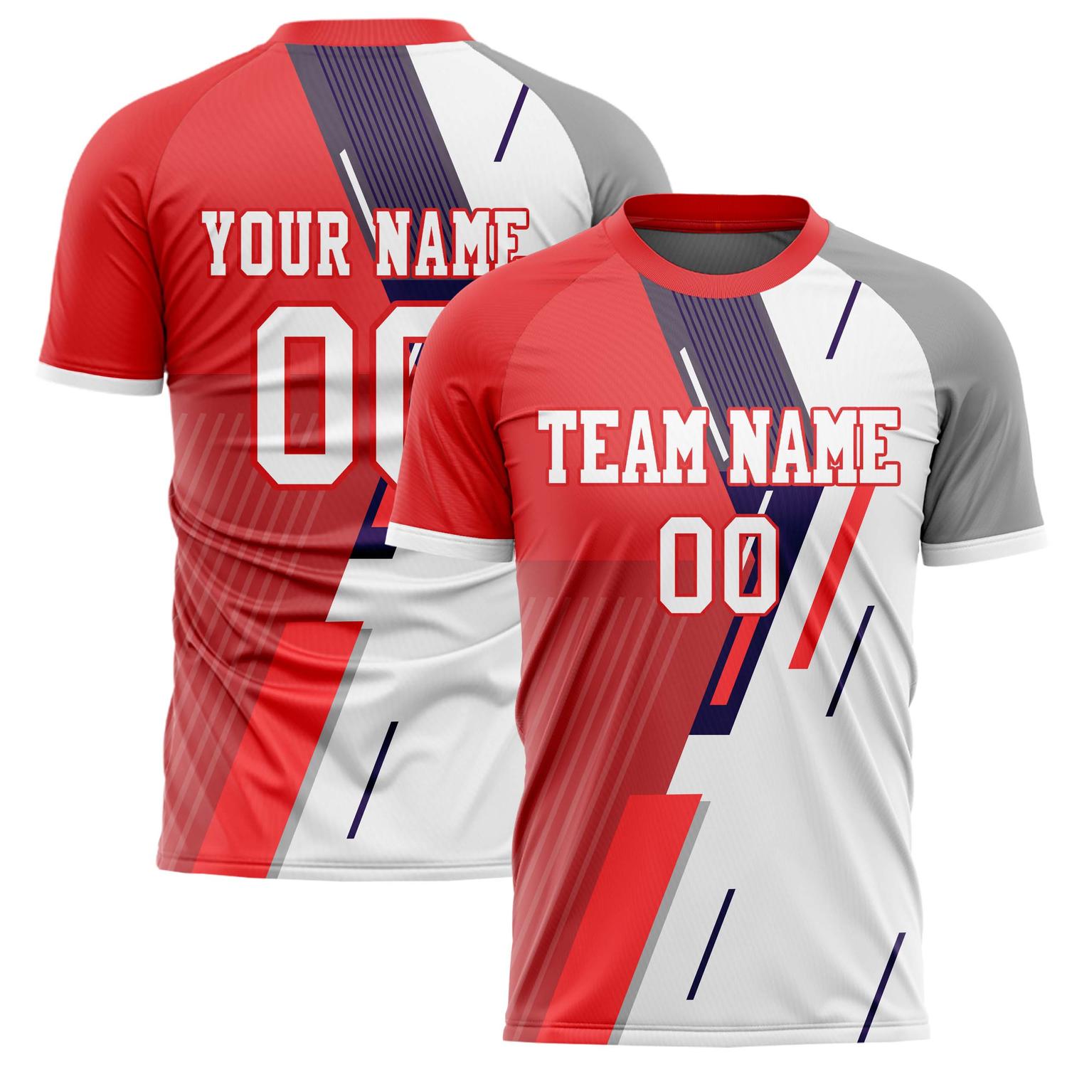 Custom Red White Pattern Soccer Jersey FT02240808XF108