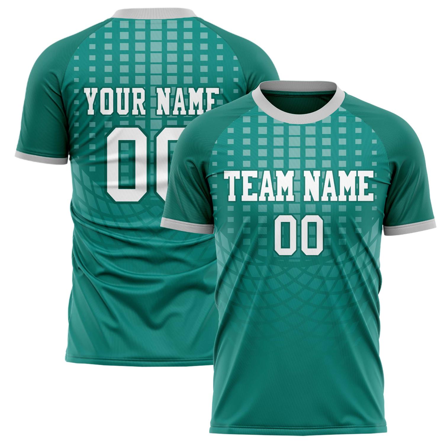 Custom Teal Gray Pattern Soccer Jersey FT02240808XF109