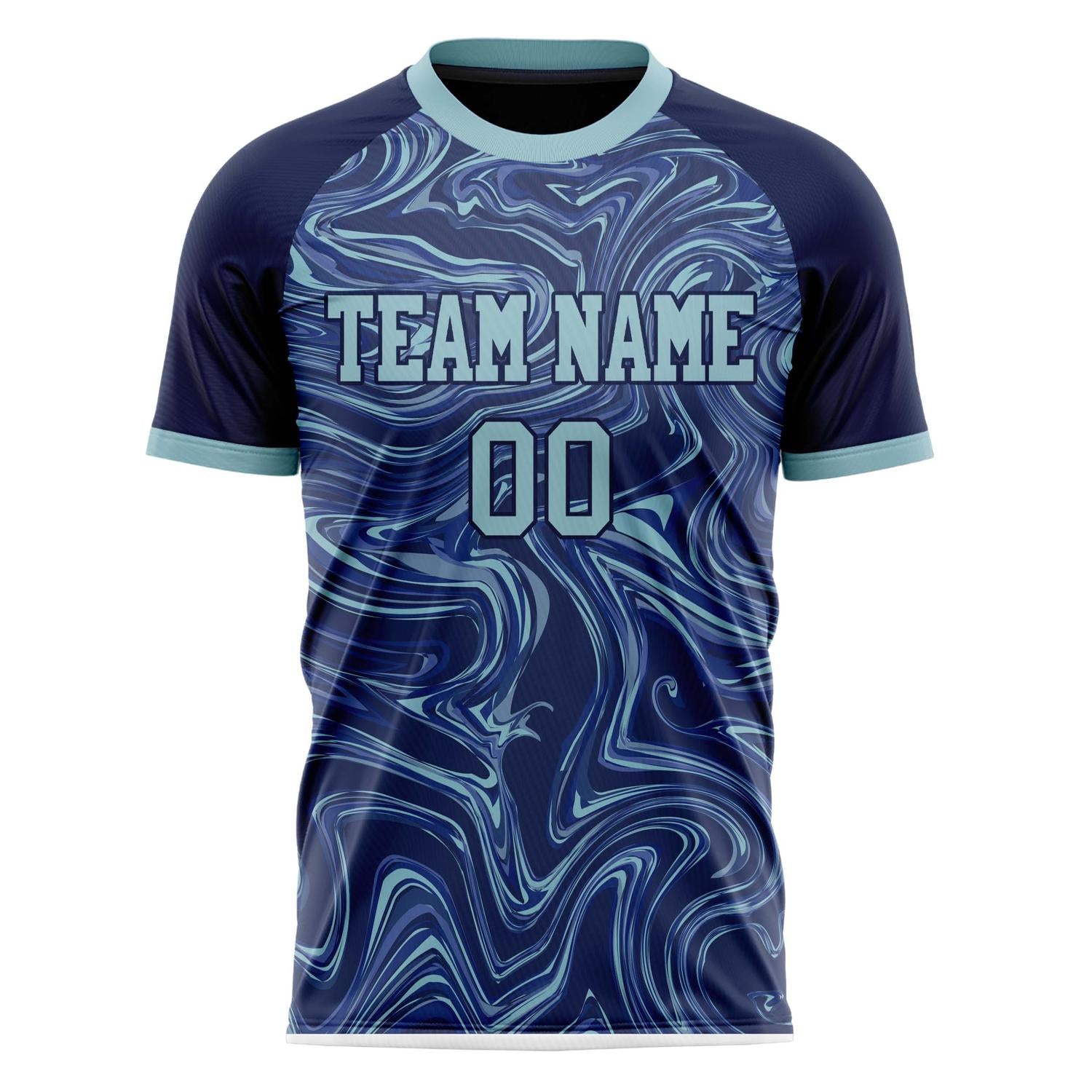 Custom Navy Light Blue Pattern Soccer Jersey