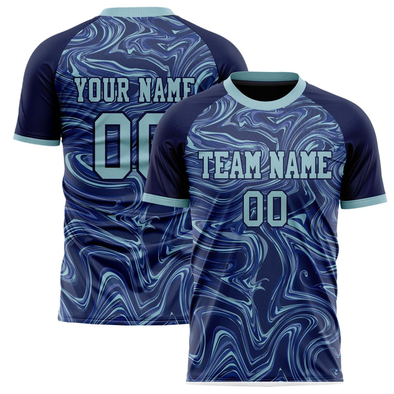 Custom Navy Light Blue Pattern Soccer Jersey FT02240808XF110