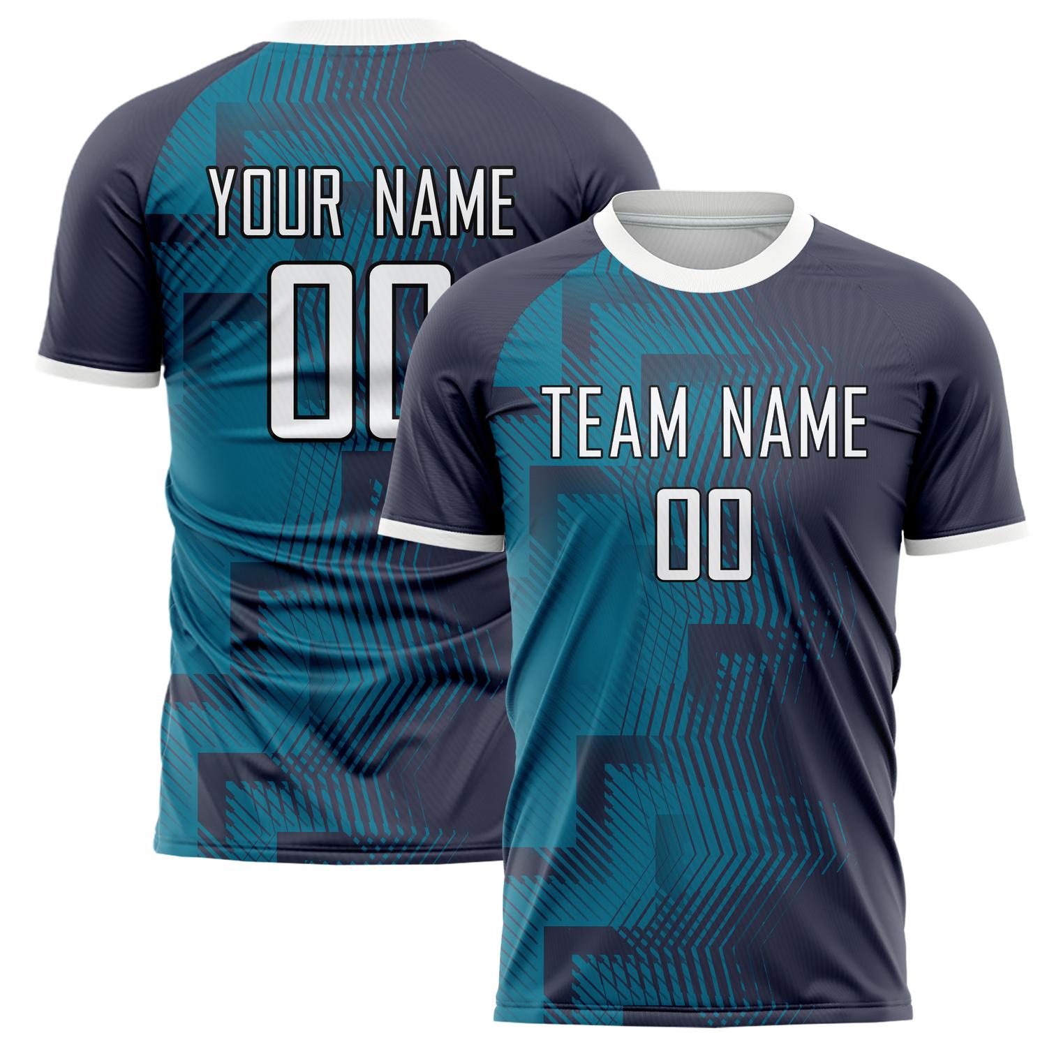 Custom Navy White Pattern Soccer Jersey FT02240809JC001