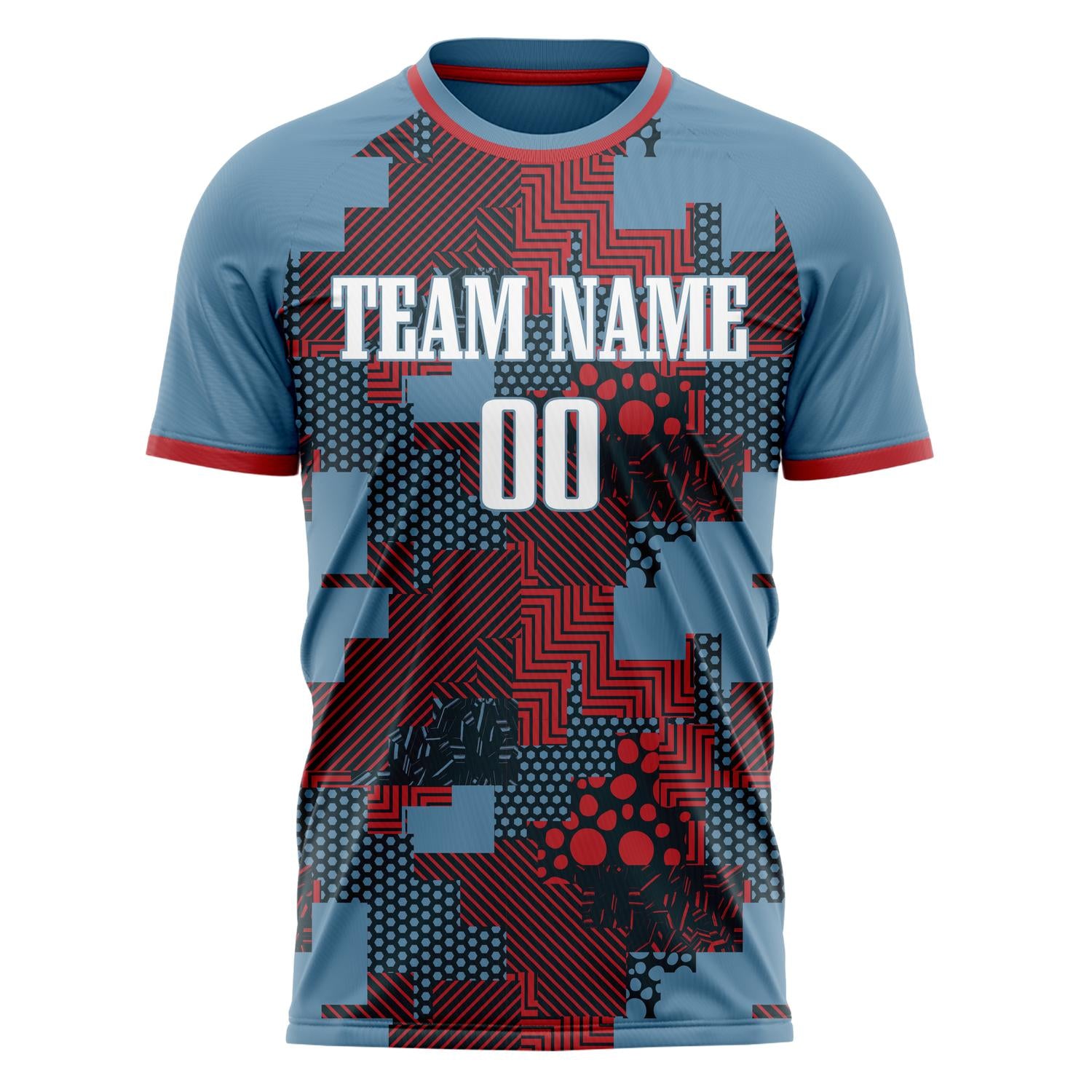 Custom Blue Red Pattern Soccer Jersey