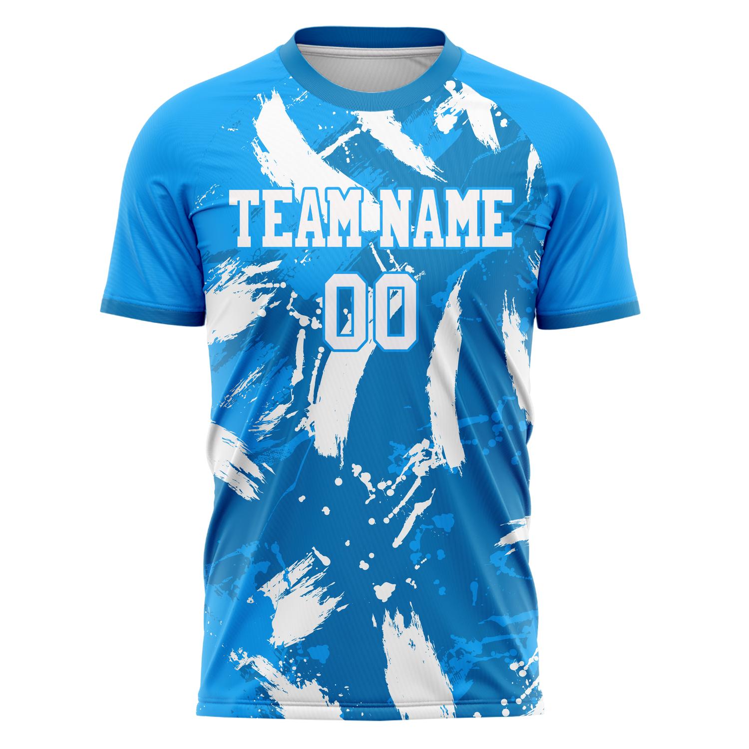 Custom Blue White Pattern Soccer Jersey
