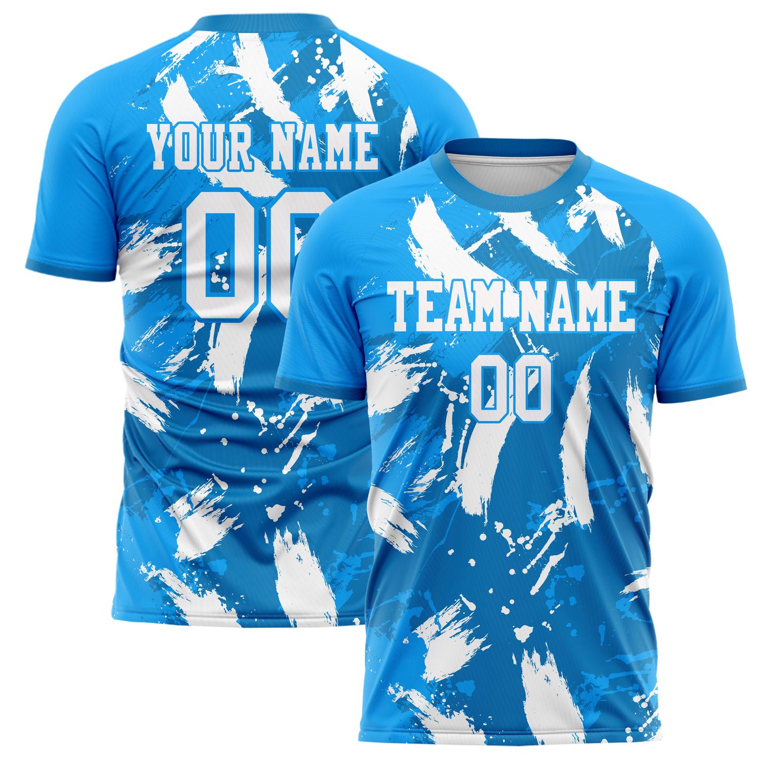 Custom Blue White Pattern Soccer Jersey FT02240809JC007