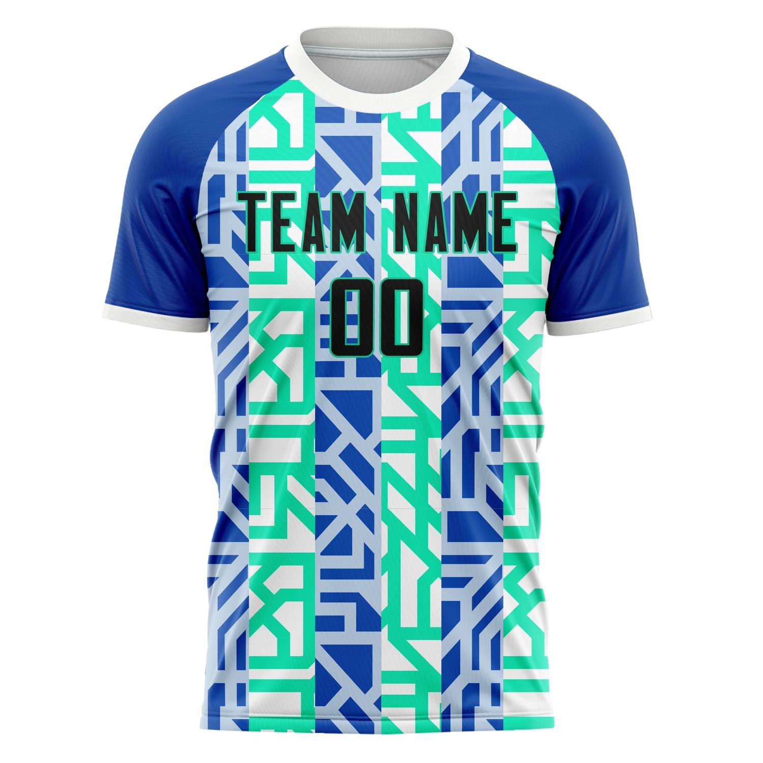 Custom Blue Green Pattern Soccer Jersey