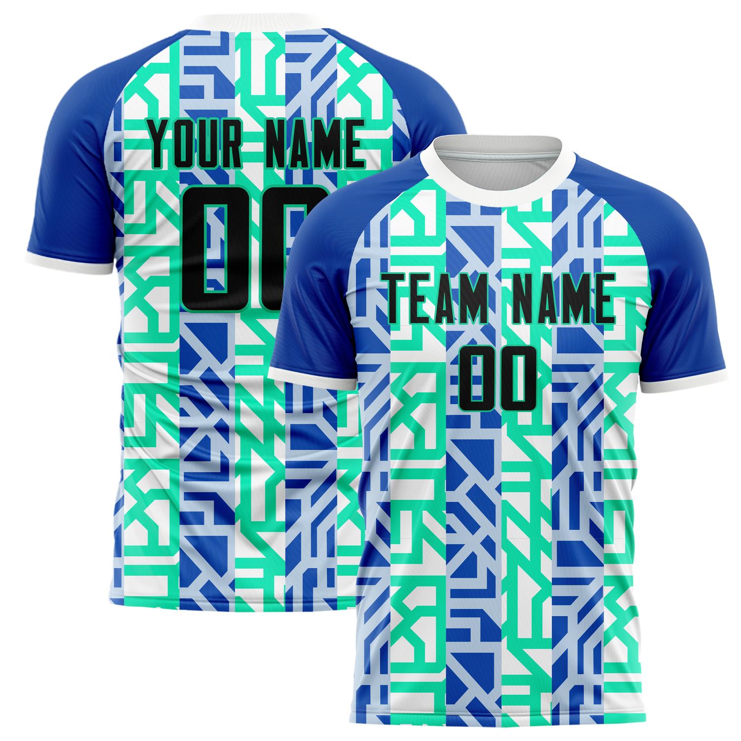 Custom Blue Green Pattern Soccer Jersey FT02240809JC008