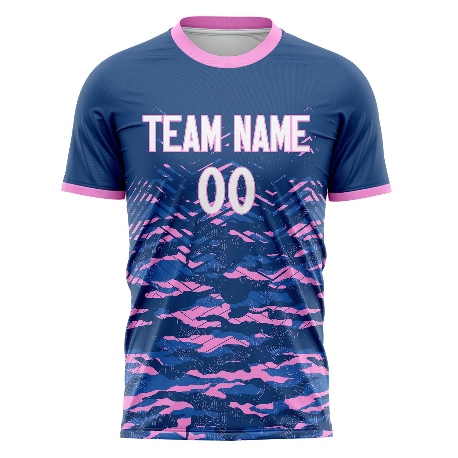 Custom Navy Pink Pattern Soccer Jersey