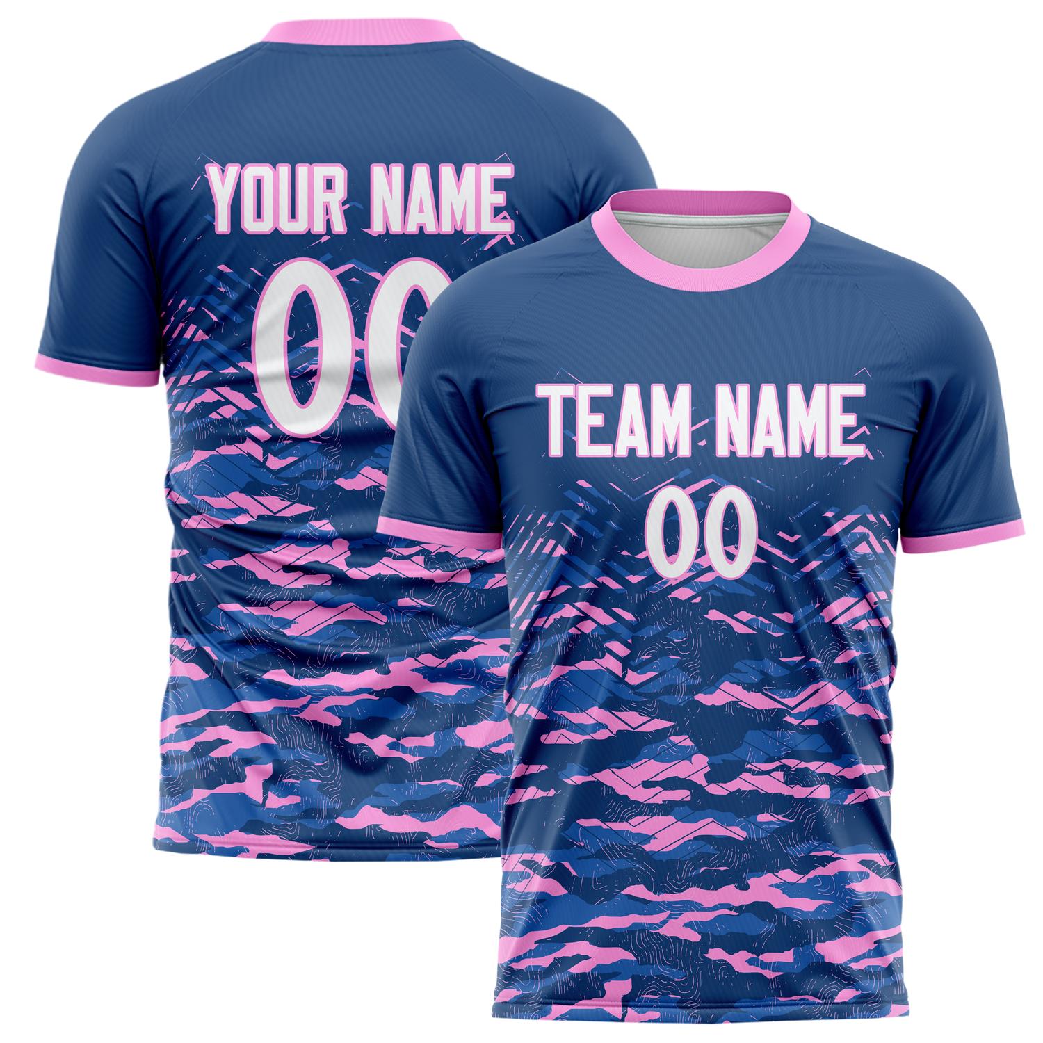 Custom Navy Pink Pattern Soccer Jersey FT02240809JC013