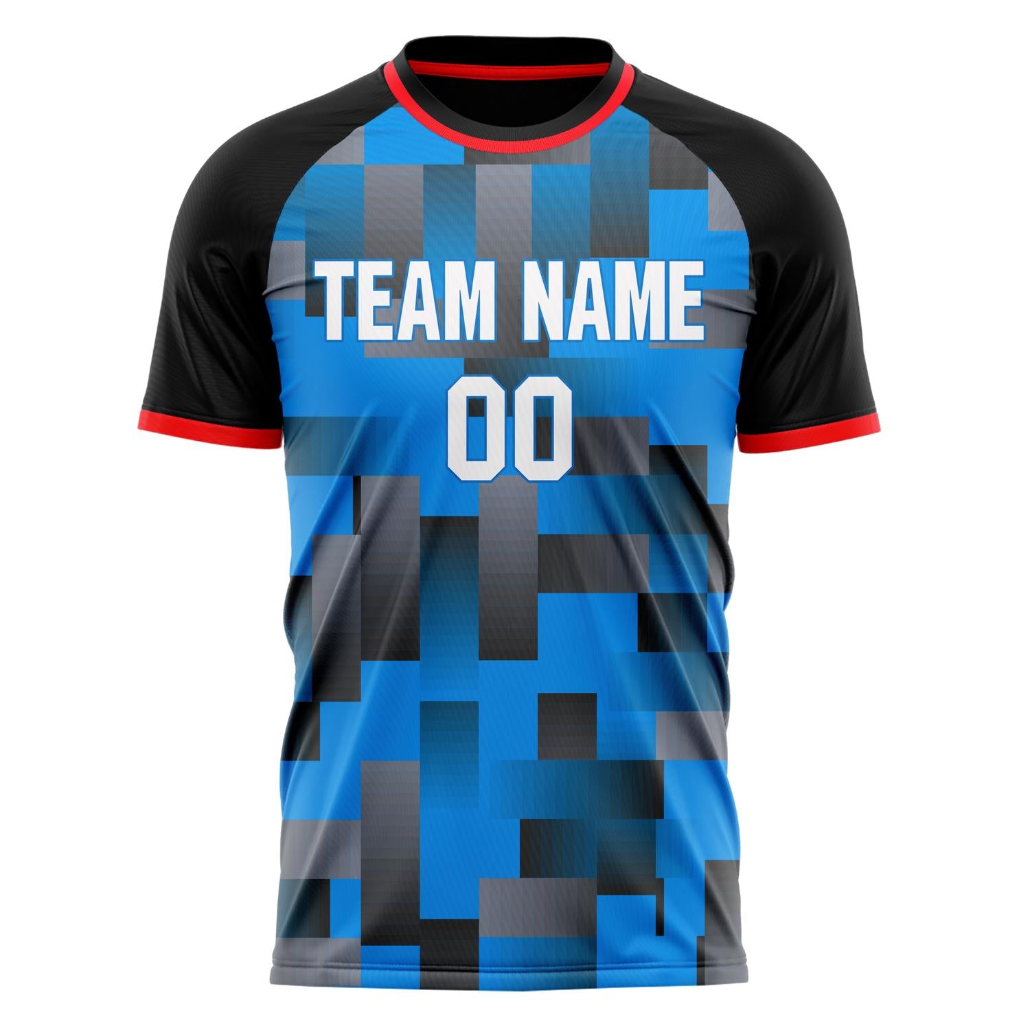 Custom Blue Black Pattern Soccer Jersey