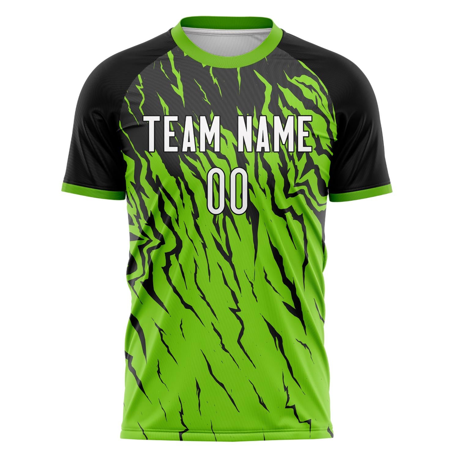 Custom Black Neon Green Pattern Soccer Jersey