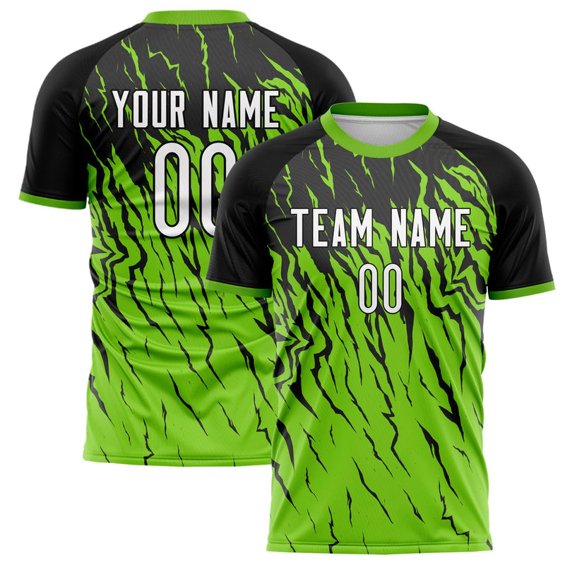 Custom Black Neon Green Pattern Soccer Jersey FT02240809JC016