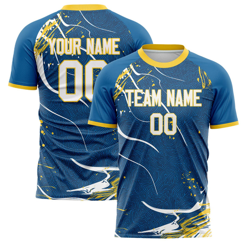 Custom Navy White Pattern Soccer Jersey FT02240809JC017