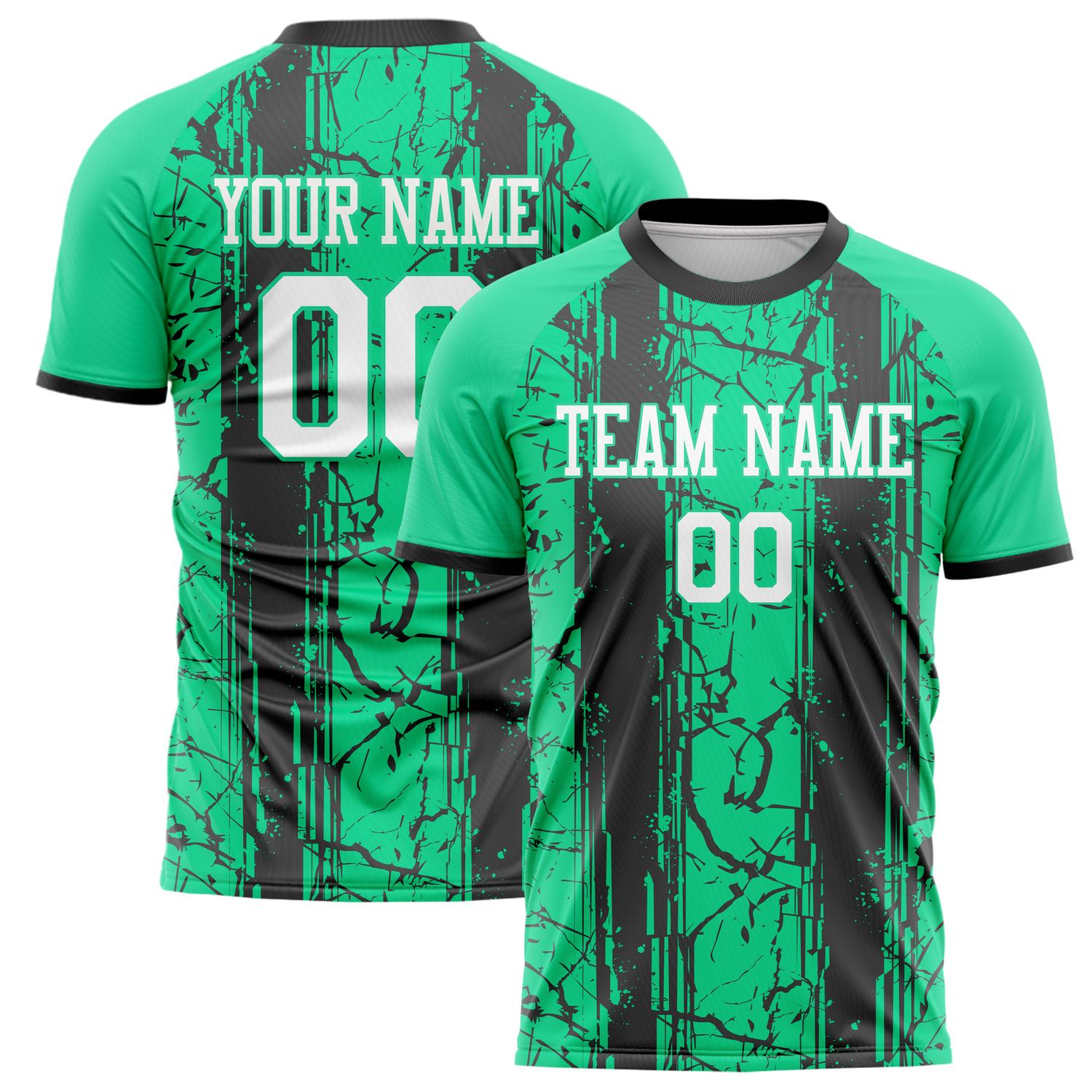 Custom Teal Black Pattern Soccer Jersey FT02240809JC018
