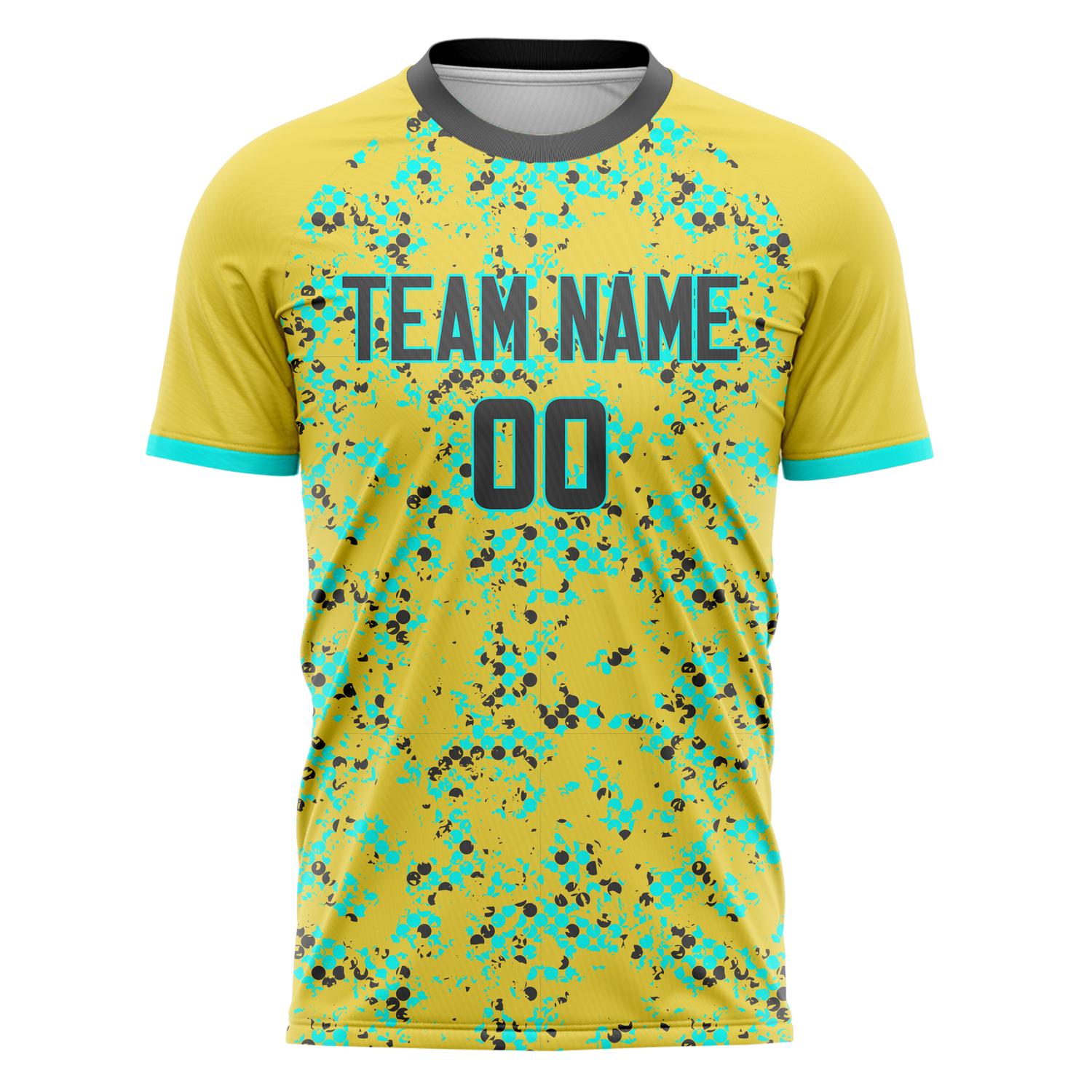 Custom Yellow Gray Pattern Soccer Jersey